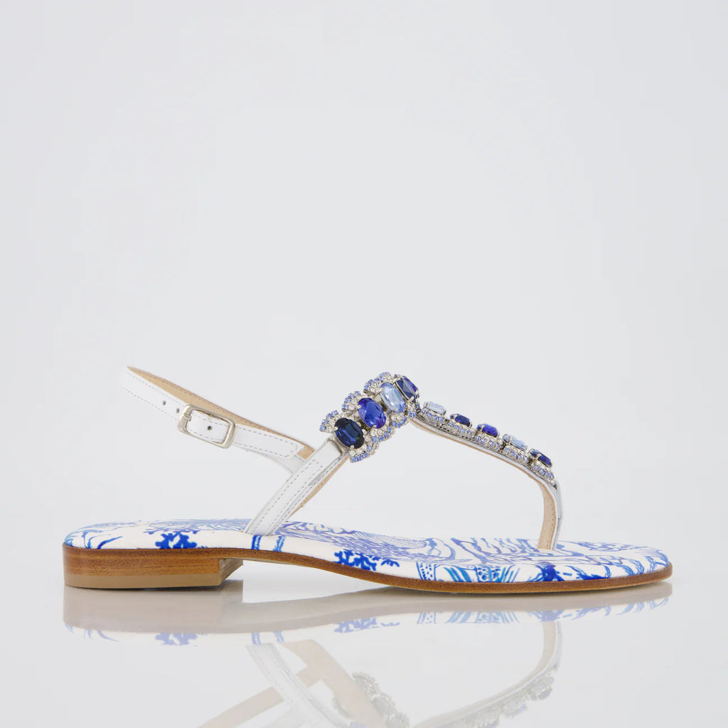 Sandalo infradito con cristalli blu