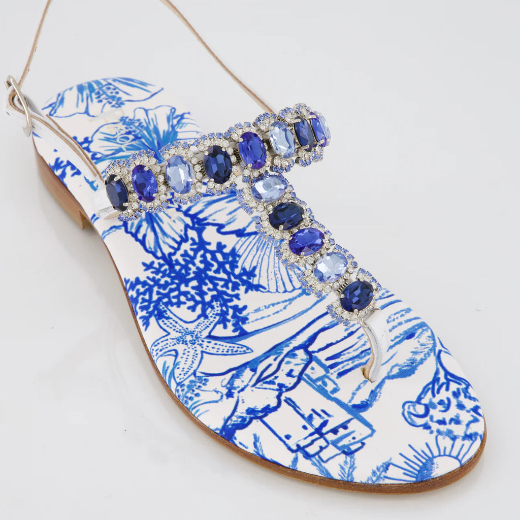 Sandalo infradito con cristalli blu