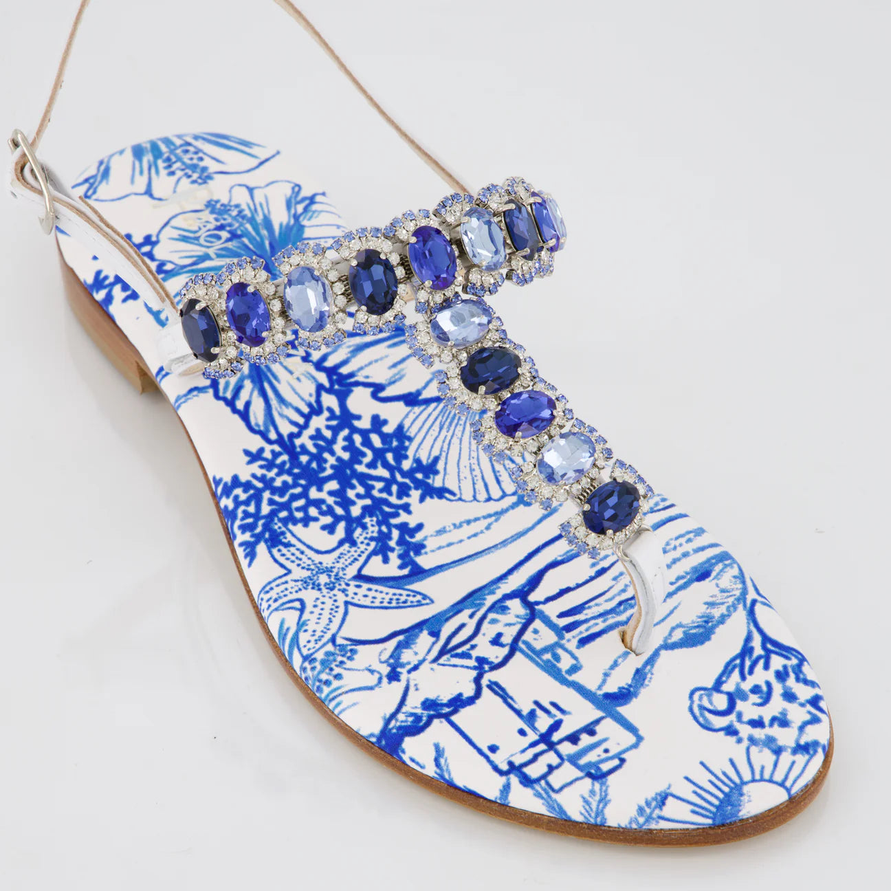Sandalo infradito con cristalli blu
