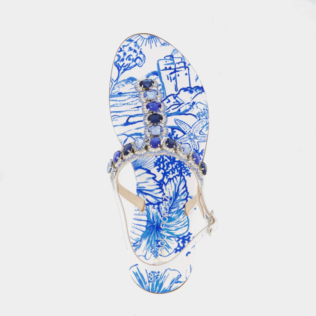 Sandalo infradito con cristalli blu