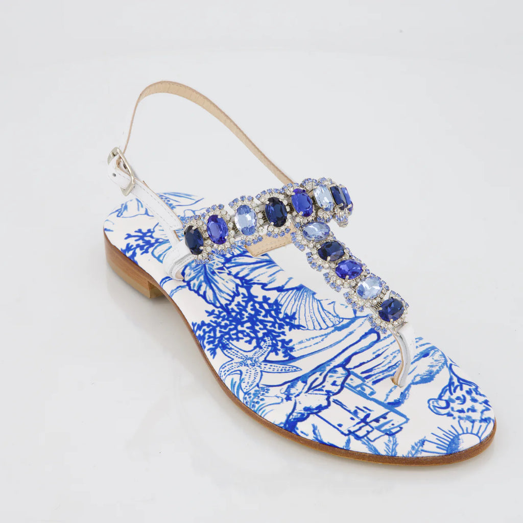 Sandalo infradito con cristalli blu