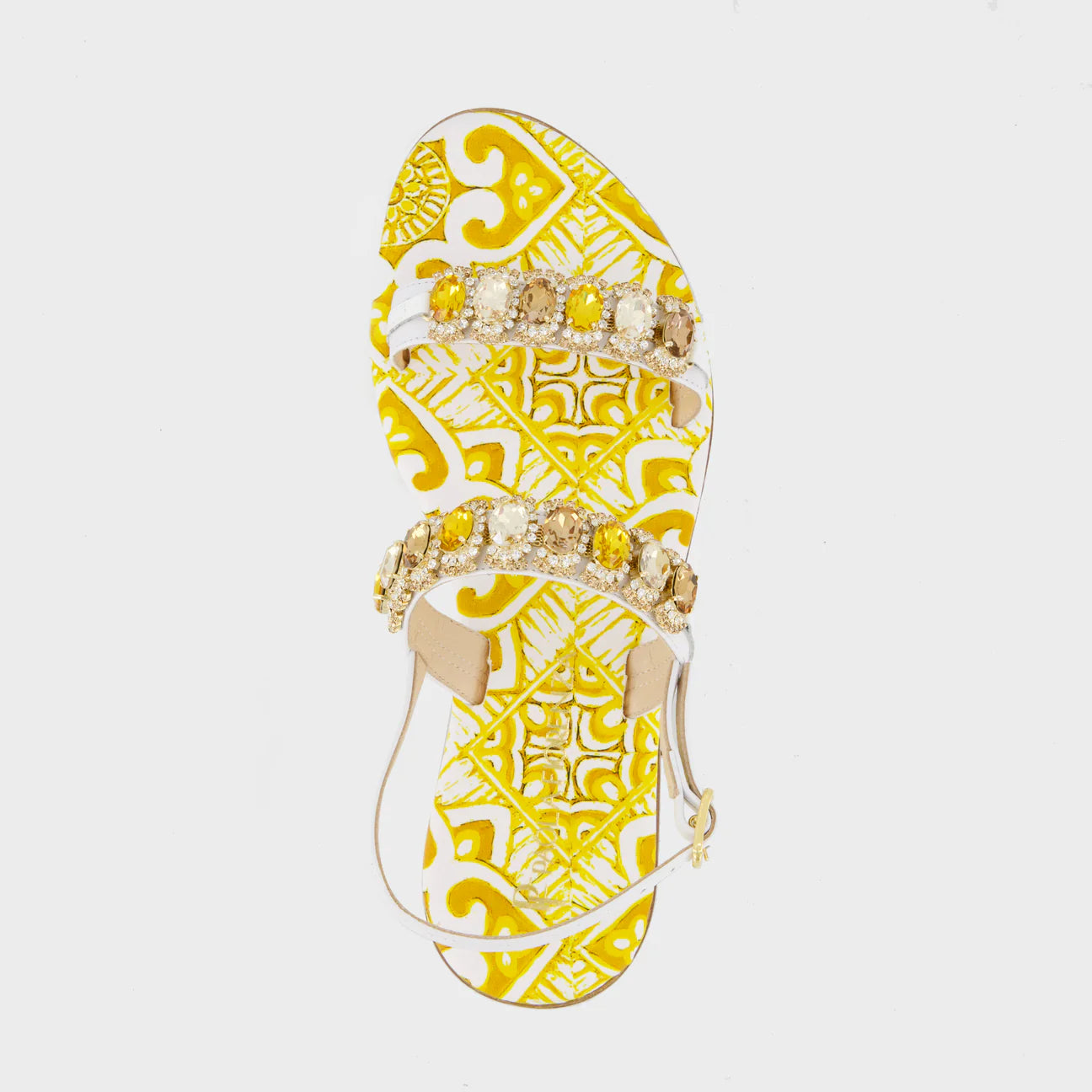 Sandalo doppia fascia maiolica gialla con cristalli