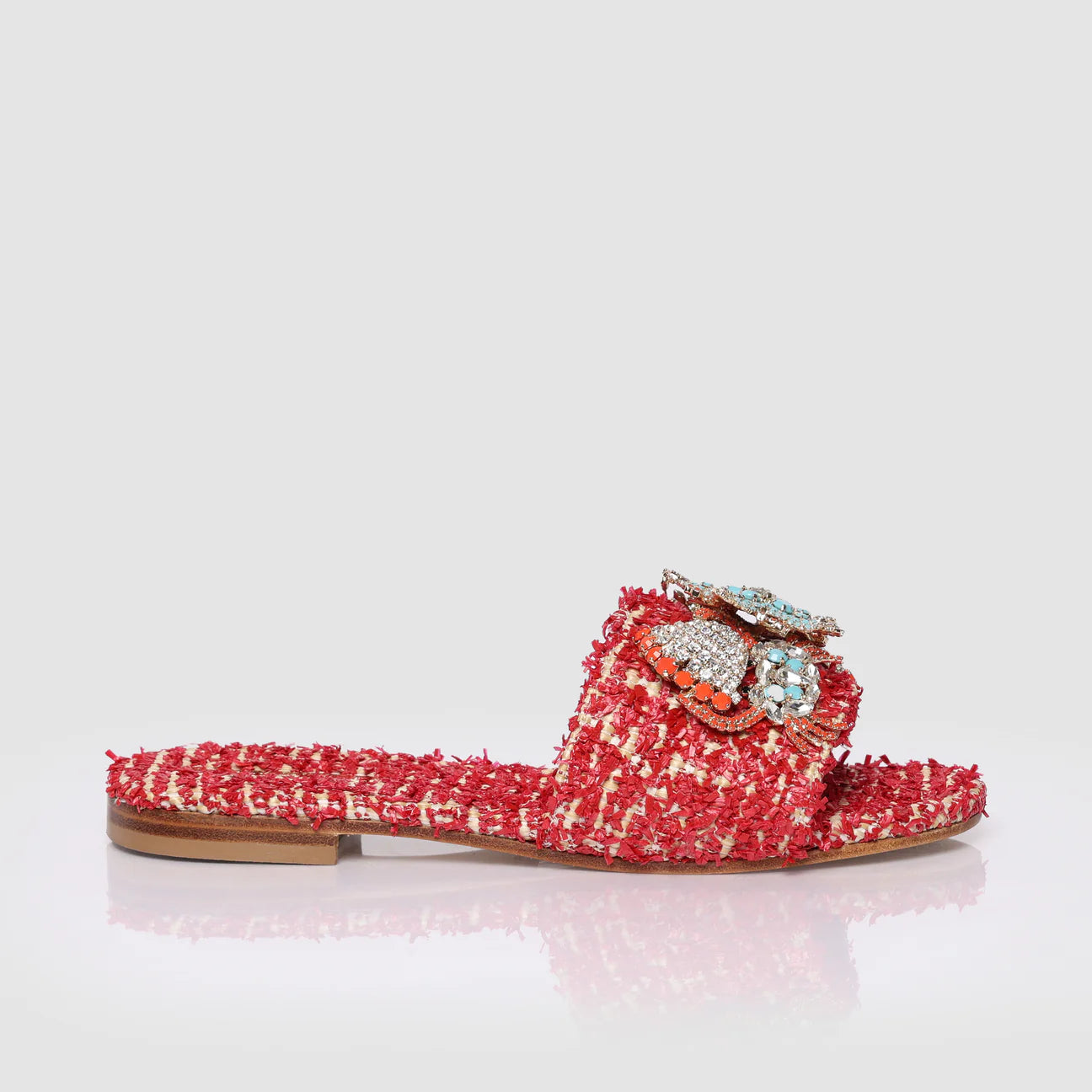 Sandalo mule in rafia con stella marina azzurra