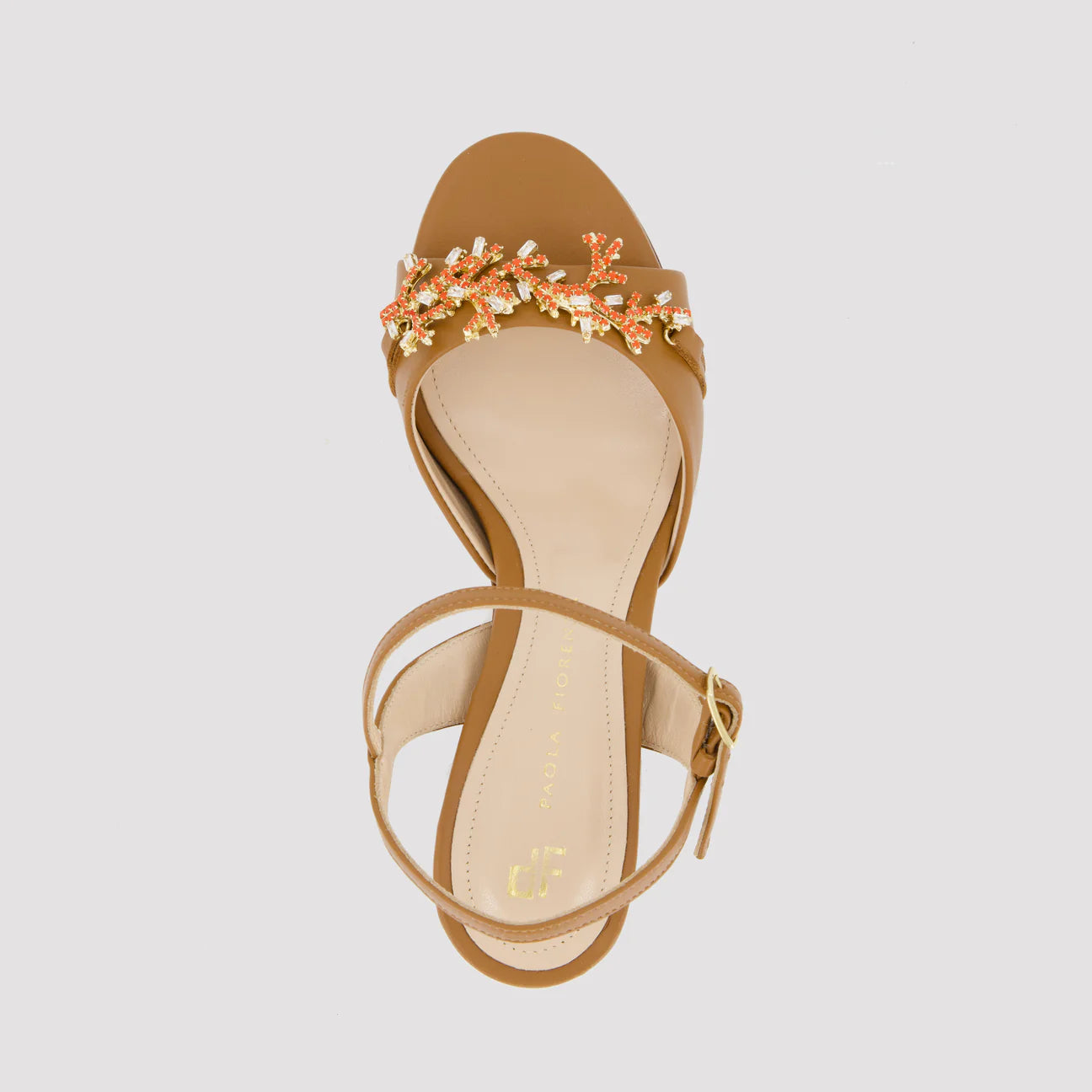 Sandalo con tacco in nappa con coralli