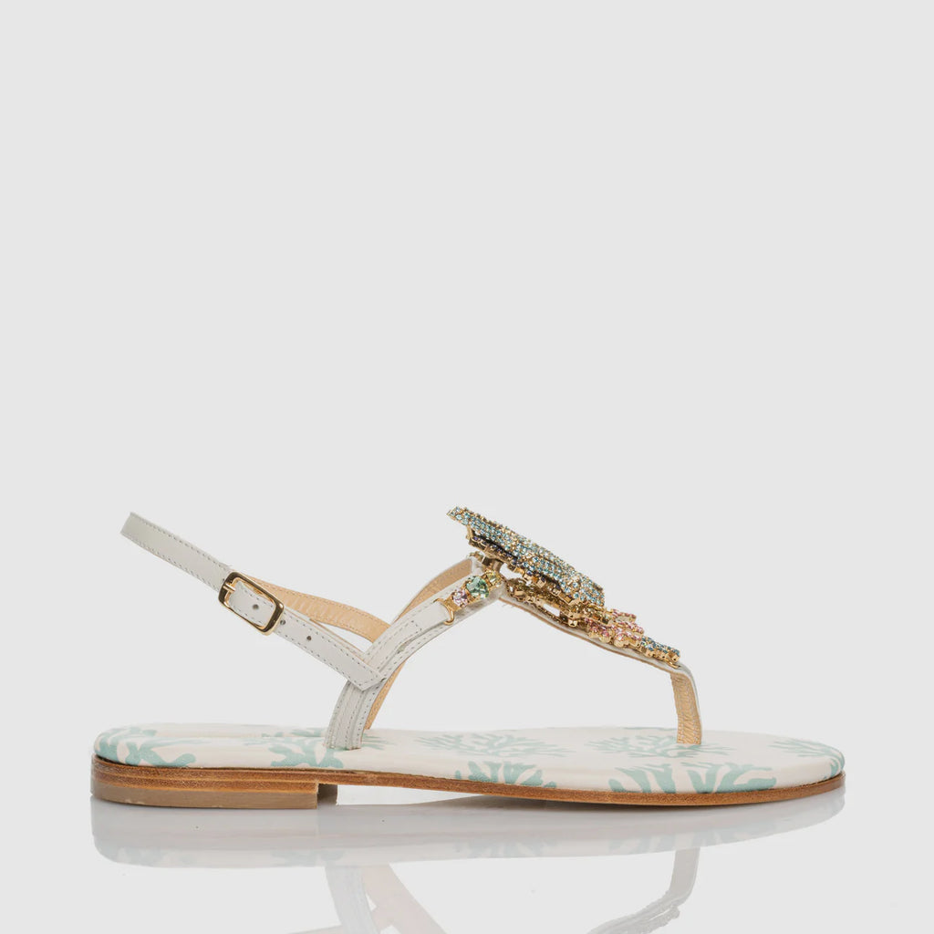 Sandalo infradito Crystal Sea con tomaia impreziosita da microcristalli multicolore